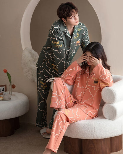 Pattern Cotton Couple Pajama Set