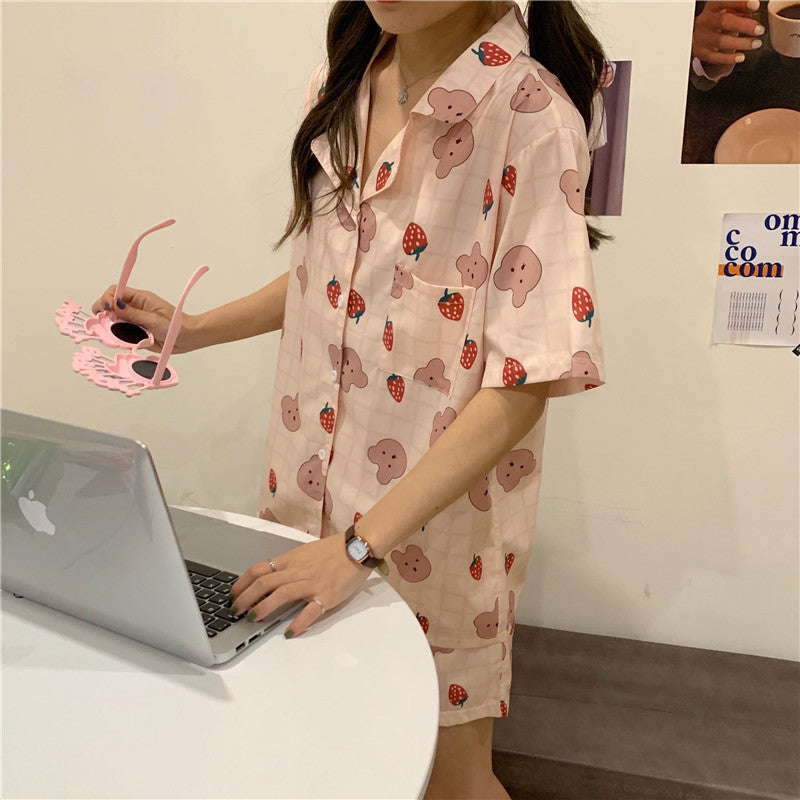Cartoon Strawberry Bear Short Sleeve Pajama Set