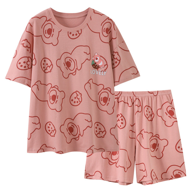 Pink Bear Print Short Sleeve Pajama Set