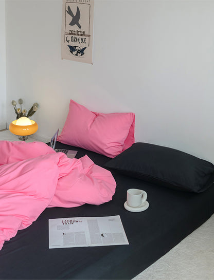 Black Pink Cotton 4-Piece Bedding Set
