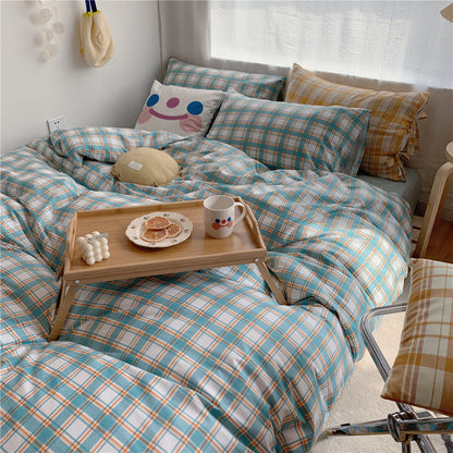 Cotton Creamy Plaid 4-Piece Bedding Set