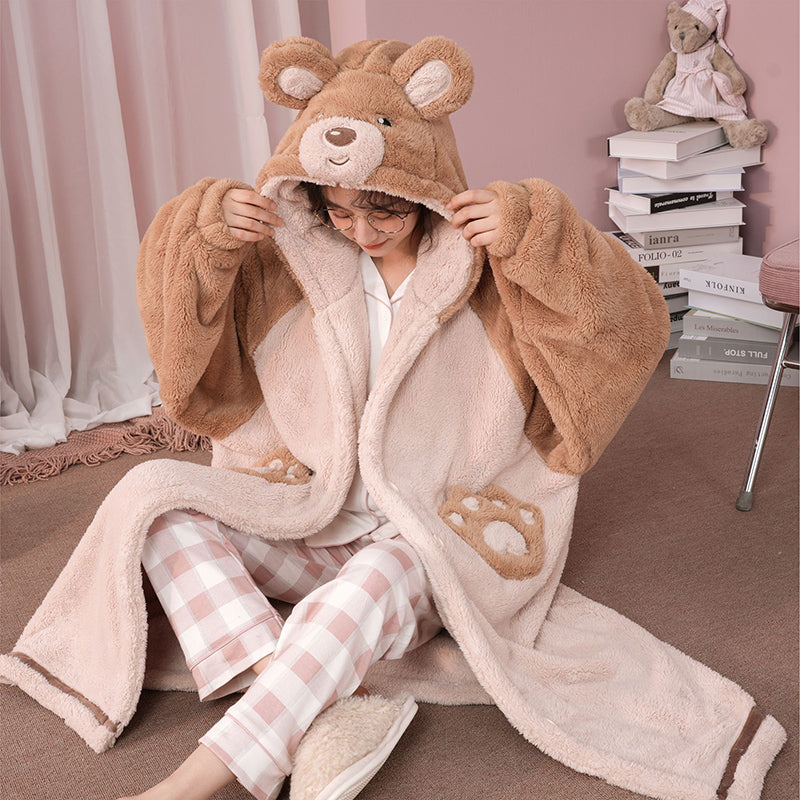 Bear Hooded Fleece Pajama Rob