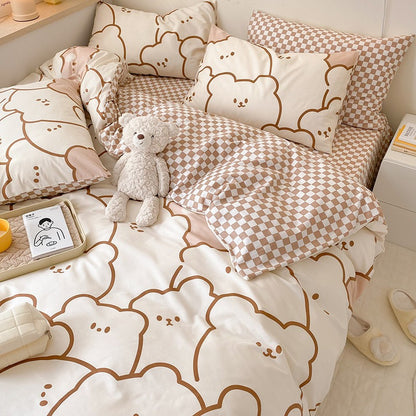 Cartoon Brown Bear 4-Piece Bedding Set
