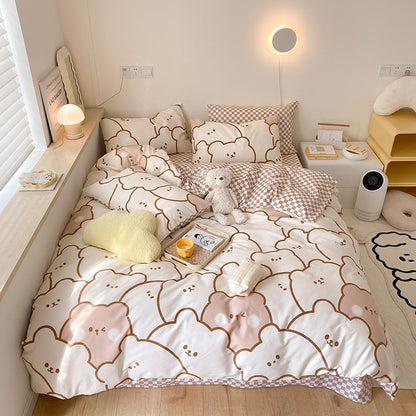 Cartoon Brown Bear 4-Piece Bedding Set