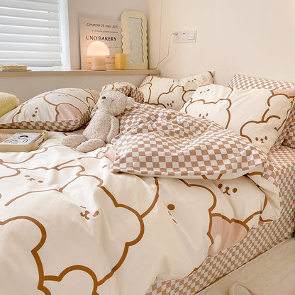 Cartoon Brown Bear 4-Piece Bedding Set