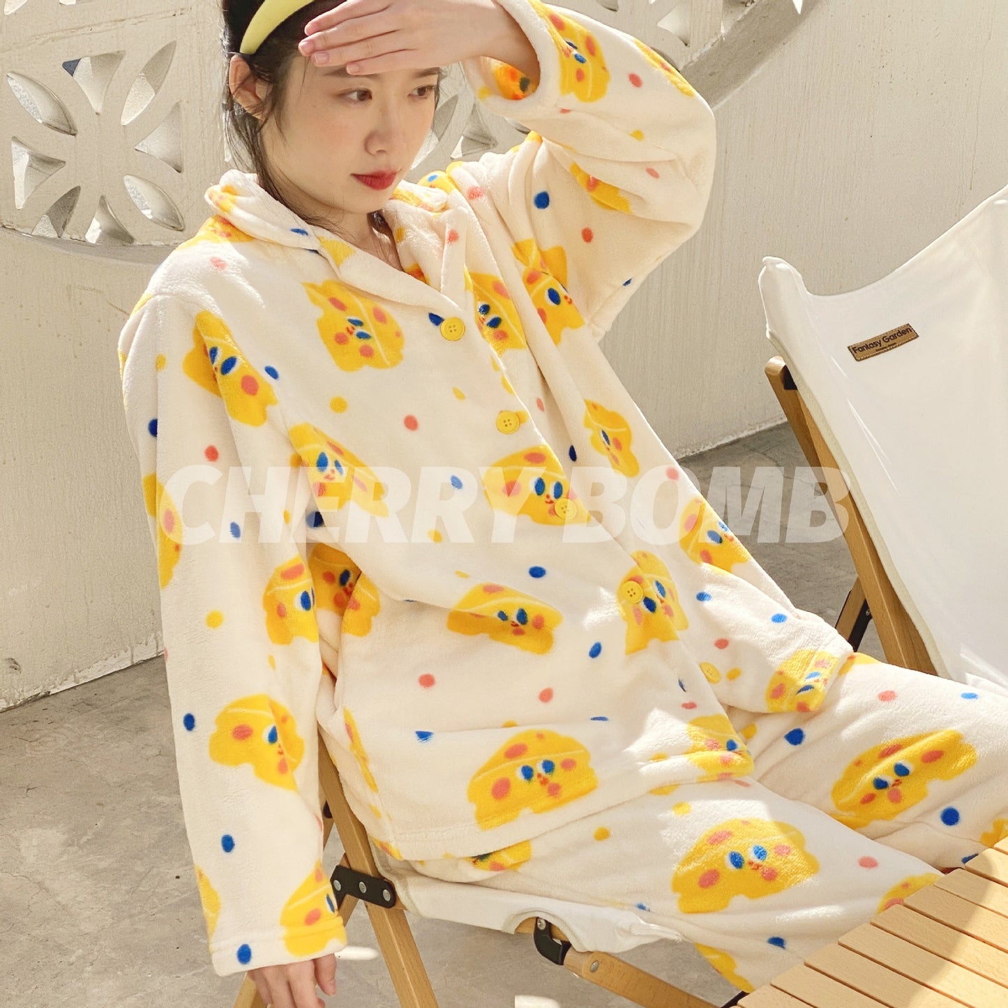 Cheese Bomb Cartoon Fleece Pajama Set
