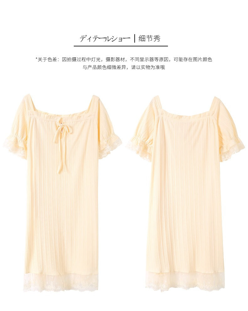 Cotton Lace Mid Sleeve Sleep Dress