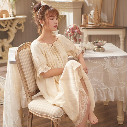 Cotton Lace Mid Sleeve Sleep Dress