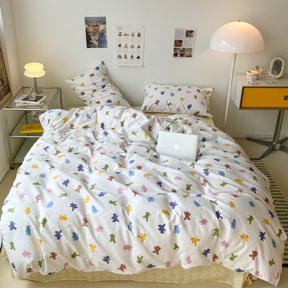 Dancing Rainbow Bear Cotton 4-Piece Bedding Set