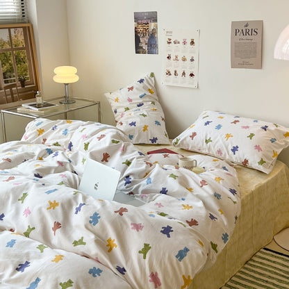 Dancing Rainbow Bear Cotton 4-Piece Bedding Set