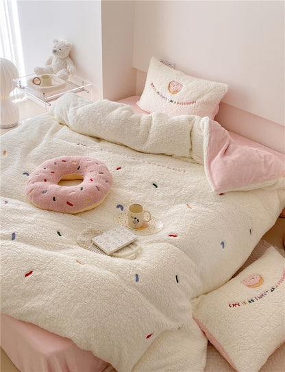 Donut Fleece 4-Piece Bedding Set with Plushie