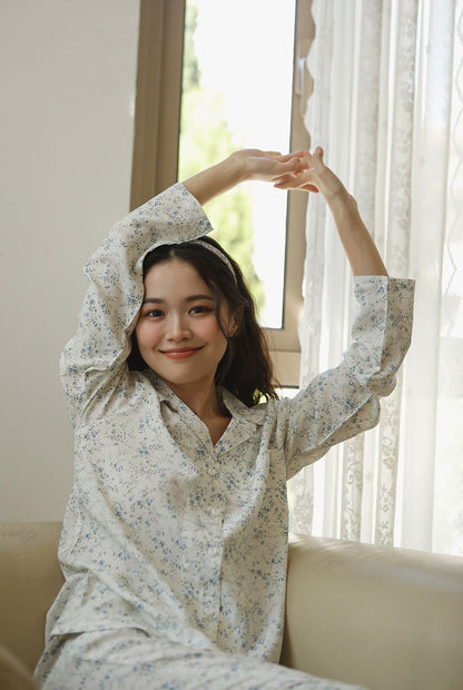 Floral Print Soft Satin Long Pajama Set
