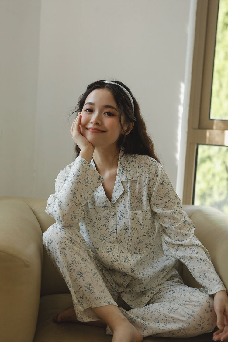 Floral Print Soft Satin Long Pajama Set