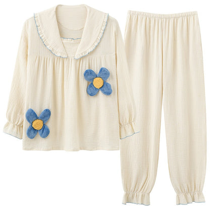 Flower Cotton Long Sleeve Pajama Set