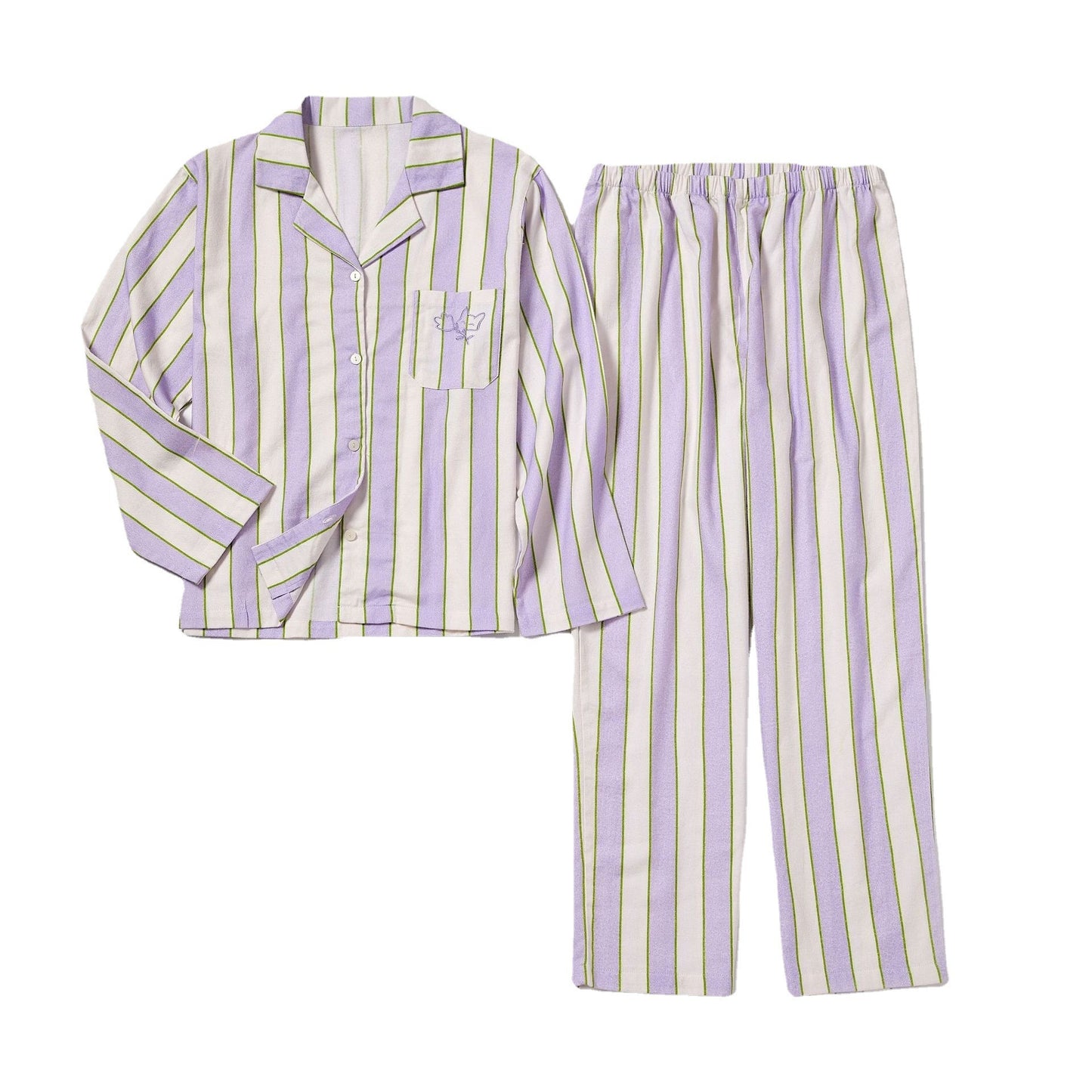 Brushed Cotton Fox Embroidered Striped Pajama Set