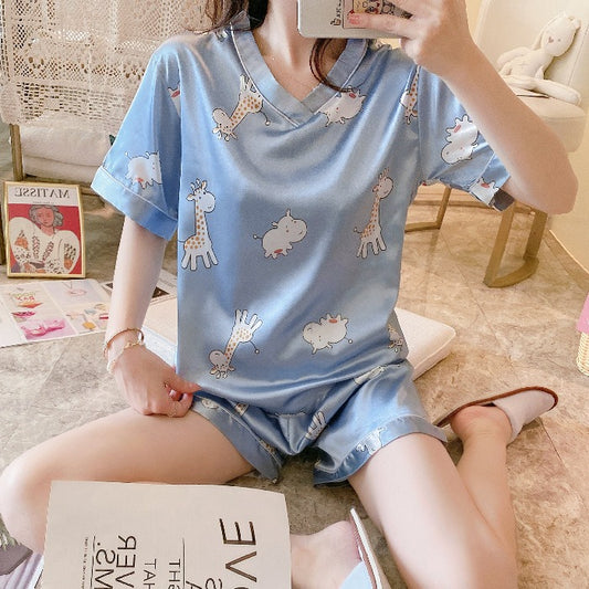 Cartoon Giraffe Short Sleeve Pajama Set