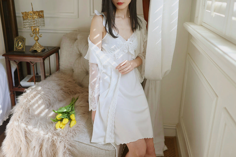 Ice Silk Lace Dress with Robe