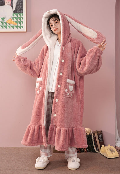 Rabbit Hooded Fleece Pajama Rob