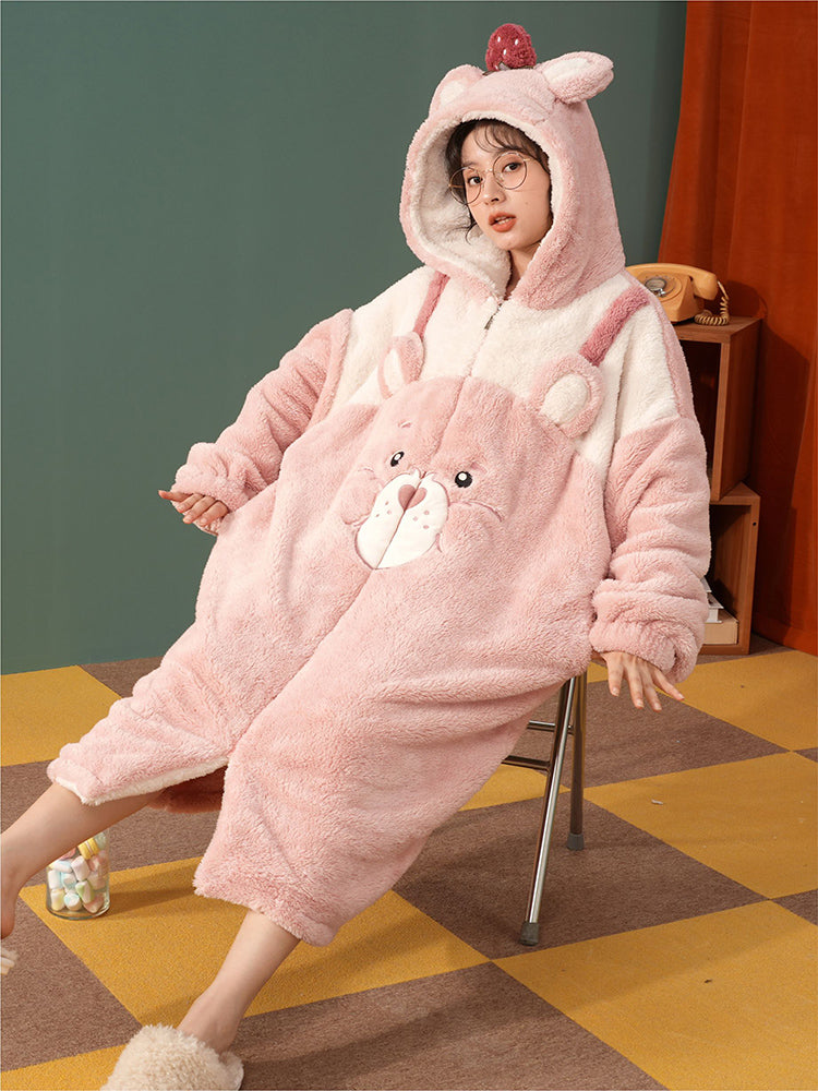 Bear Hooded Fleece Pajama Rob