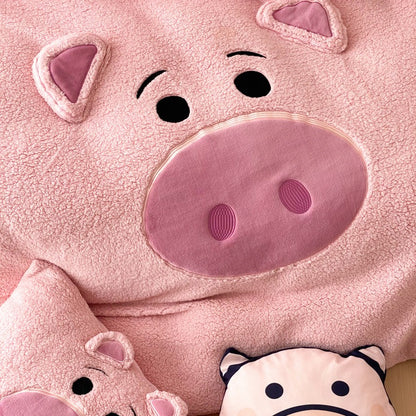 Piggy Cartoon Fleece 4-Piece Bedding Set