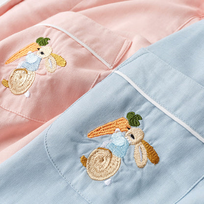 Rabbit Embroidered Cotton Pajama Set