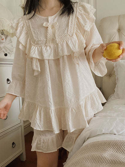 Cotton Ruffle Long Sleeve Pajama Set