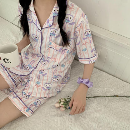 Patterned Short Sleeve Pajama Set