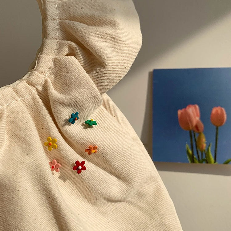Metal Rainbow Flower Post Earring Set