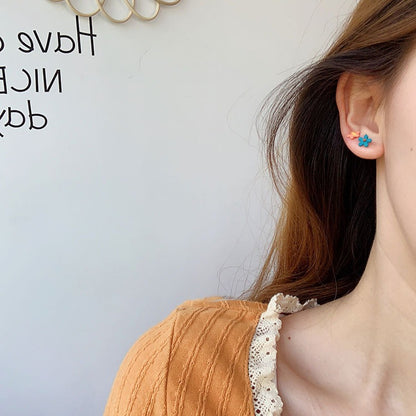 Metal Rainbow Flower Post Earring Set