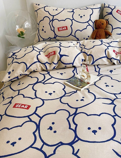 Doodle Cartoon Bear 4-Piece Bedding Set