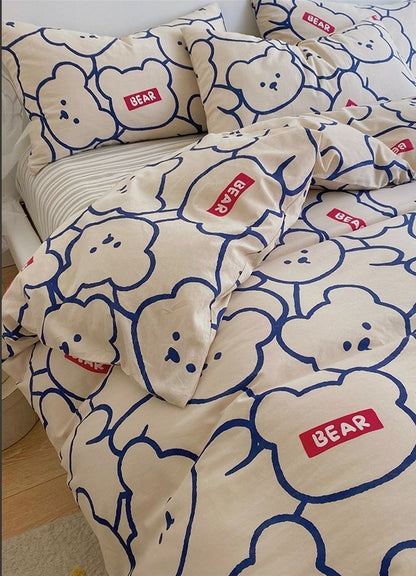 Doodle Cartoon Bear 4-Piece Bedding Set