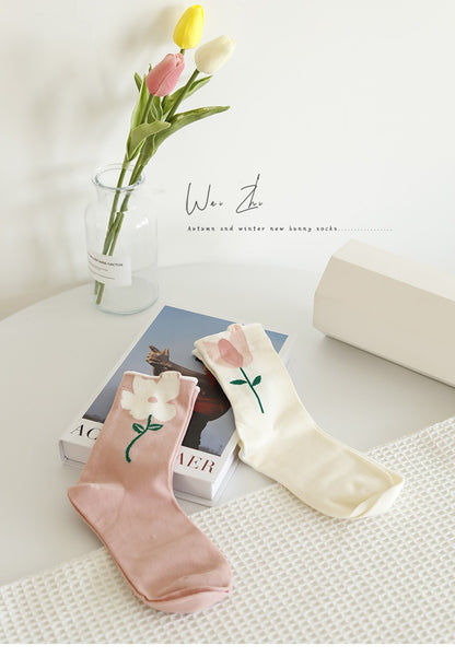 Flower Knit Crew Socks