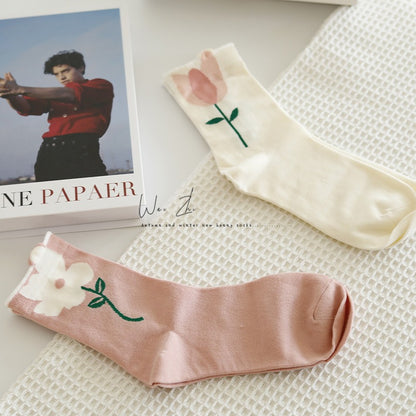 Flower Knit Crew Socks