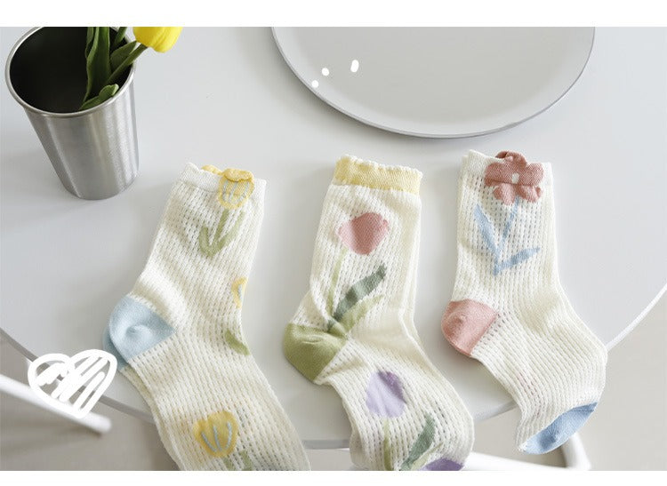 Sheer Pastal Flower Socks