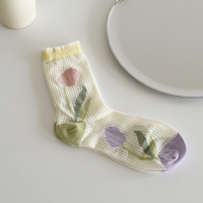 Sheer Pastal Flower Socks