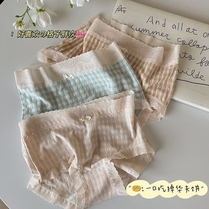 Soft Checkered Lace Mid Waisted Underwear