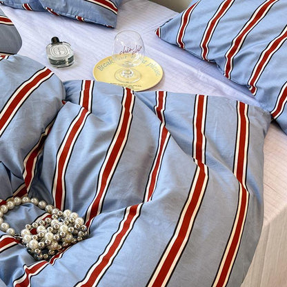 Retro Striped Cotton 4-Piece Bedding Set