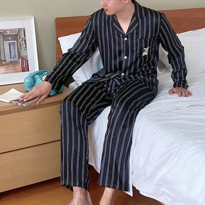 Striped Satin Couple Pajama Set