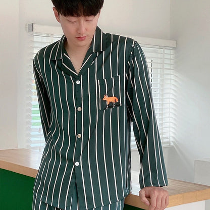 Striped Satin Couple Pajama Set