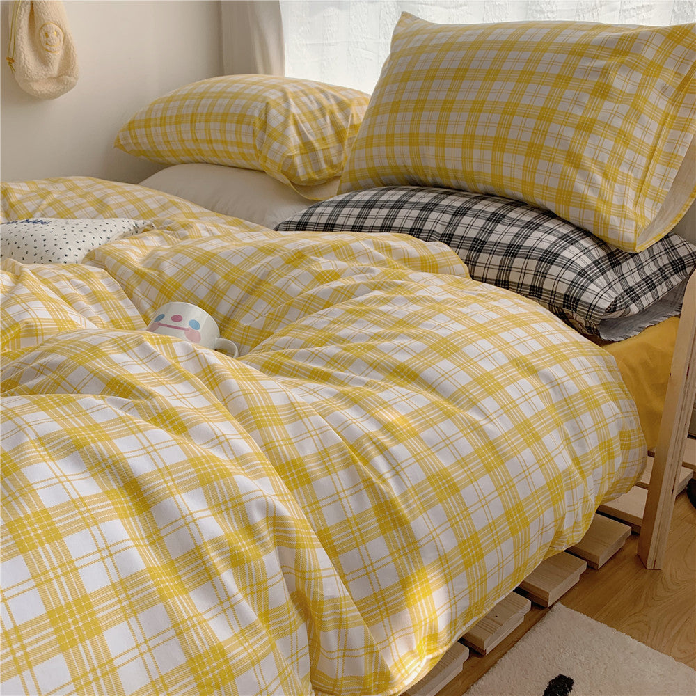 Cotton Creamy Plaid 4-Piece Bedding Set