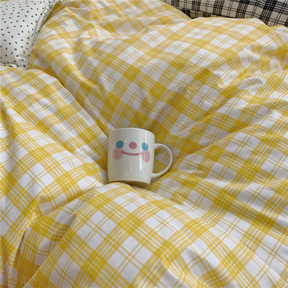 Cotton Creamy Plaid 4-Piece Bedding Set