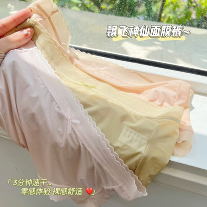 Ice Silk Lace Mid Waisted Underwear