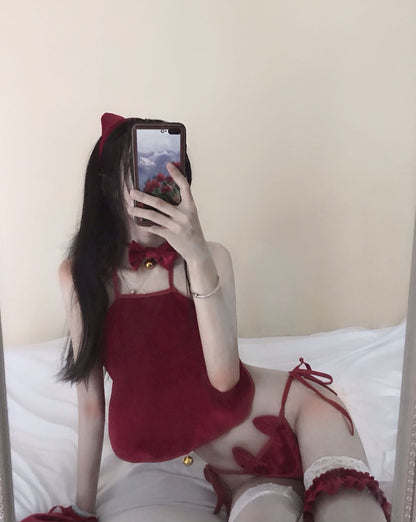 Red Velvet Cat Costume with Bow