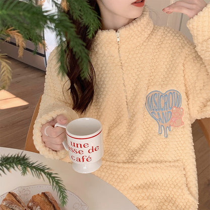 Zip Up Fleece Cartoon Pajama Set